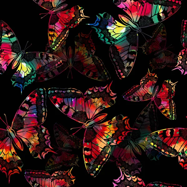 Sömlös bakgrund regnbåge fjärilar. Vektorillustration — Stock vektor