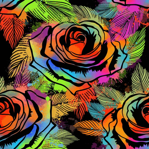 Rosas multicoloridas padrão sem costura. Ilustração vetorial — Vetor de Stock