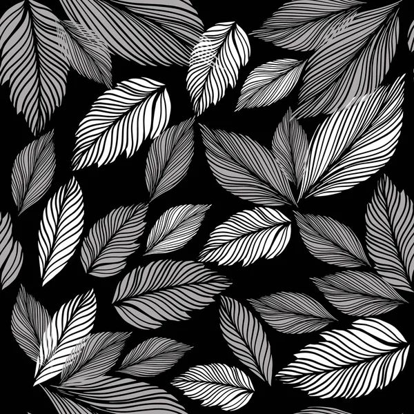 Hojas gráficas sin costura patrón monocromo. ilustración vectorial — Vector de stock