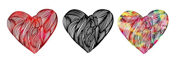 Rote schöne und bunte Herzen. Tätowierungsobjekt Herz. Valentinstags-Zeichen. Gestaltungselement. Vektorillustration. — Stockvektor