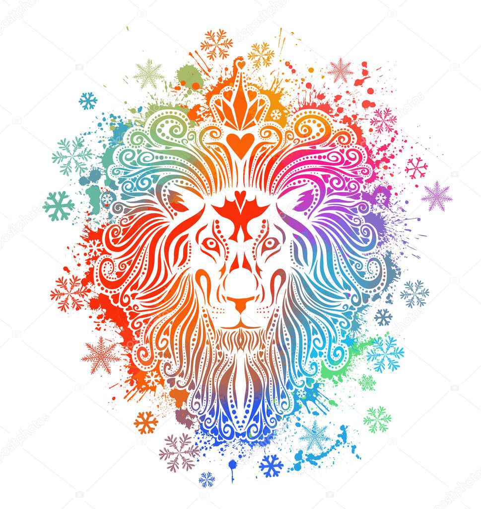 A beautiful lion. Vector illustration for a postcard or a poster, print for clothes.
