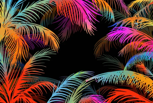 Ramka z kolorowymi liśćmi palmy. Ilustracja wektora — Wektor stockowy