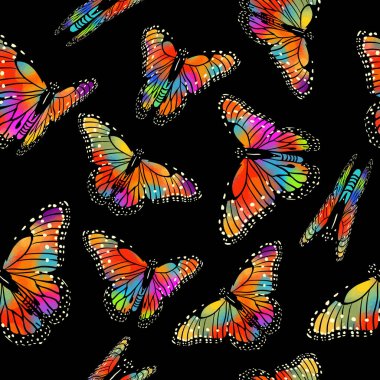 Kusursuz arka plan gökkuşağı kelebekleri. Vektör illüstrasyonu