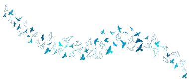 Kuş suluboya. Mavi kuş sürüsü. Karışık medya. Vektör illüstrasyonu