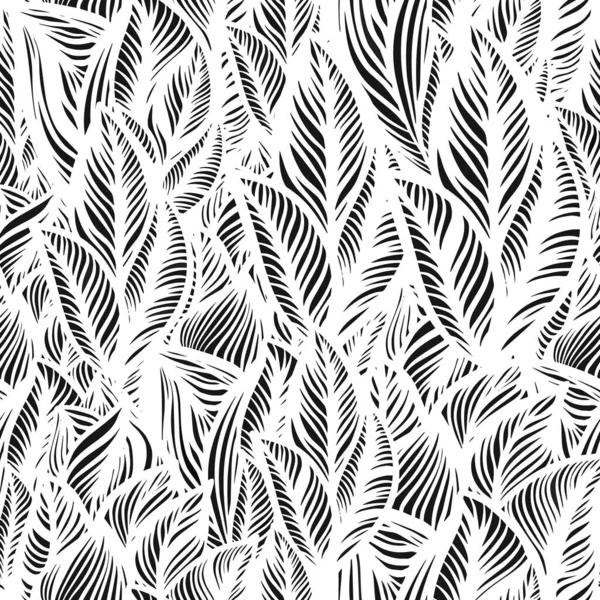 Graphic leaves seamless monochrome pattern. vector illustration — Stock Vector