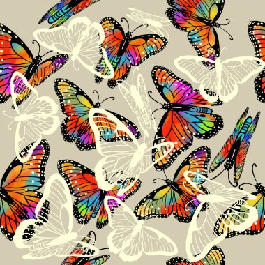 Kusursuz arka plan gökkuşağı kelebekleri. Vektör illüstrasyonu