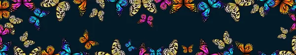 En lång horisontell ram med fjärilar. sidhuvud. Vektorillustration — Stock vektor