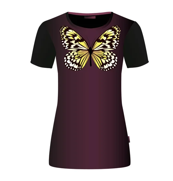 Borboleta na camisa. Impressão de t-shirt. Ilustração vetorial — Vetor de Stock