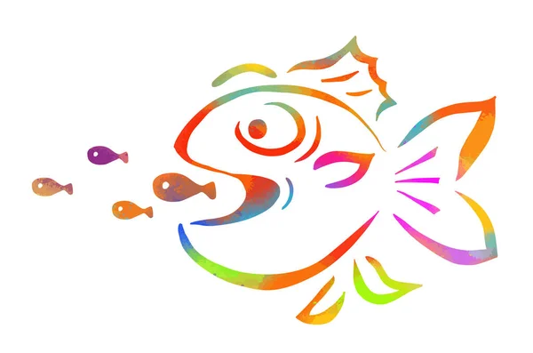 Хижак їсть хижака. Голодна зла риба. велика різнокольорова риба їсть дрібну рибу. Векторні ілюстрації . — стоковий вектор