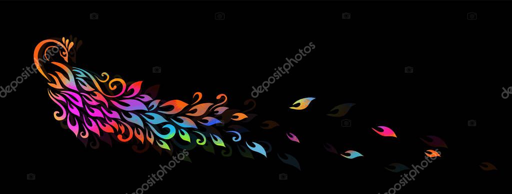Graphic multicolored peacock. Vector