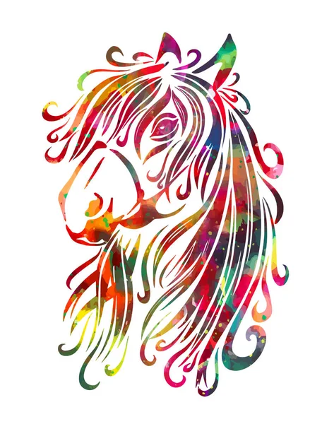 Cara multicolorida de cavalo. Tatuagem. Ilustração vetorial — Vetor de Stock