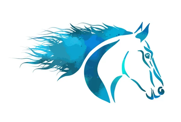 Cara azul caballo. Un tatuaje. Ilustración vectorial — Vector de stock