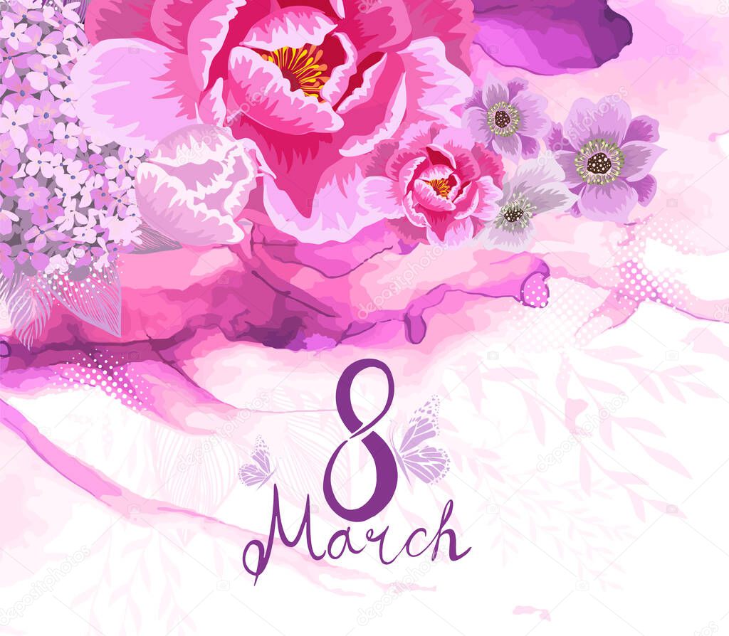 March 8. Womens Day. Postcard. Vector illustration