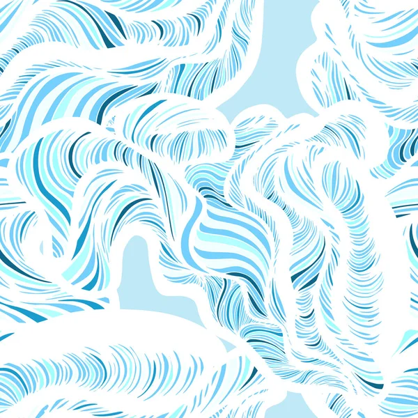 Pola latar belakang gelombang bunga kusut bergambar tangan mulus abstrak. Latar belakang biru laut. Ilustrasi vektor - Stok Vektor