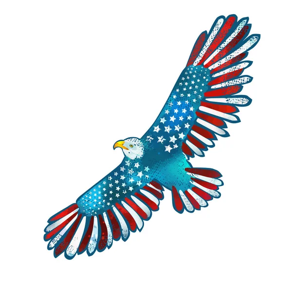Águia voadora com bandeira americana. Dia da Independência dos EUA. Ilustração vetorial —  Vetores de Stock