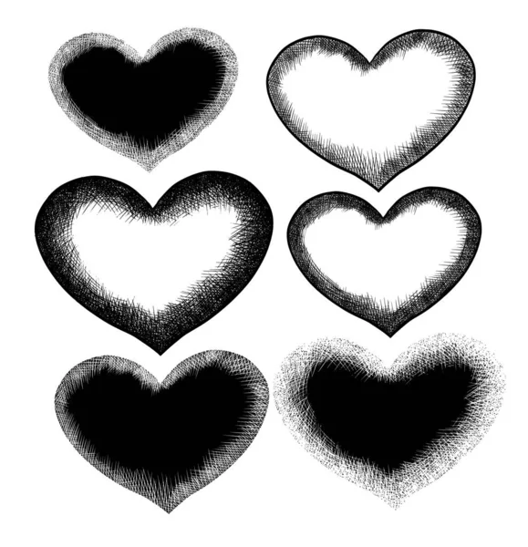 Set of graphic hearts hatching. Vector illustration — Stock Vector