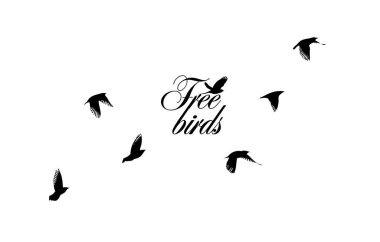 Uçan bir kuş sürüsü. Vektör illüstrasyonu