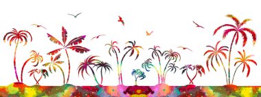 Çok renkli palmiye ağaçları. Vektör illüstrasyonu