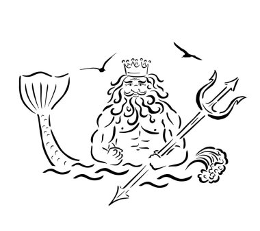 Mızraklı Poseidon. Vektör illüstrasyonu