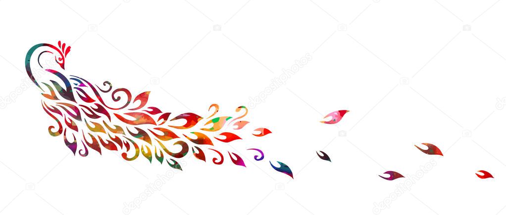 Graphic multicolored peacock. Vector