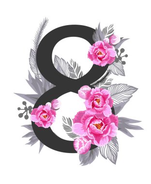 8 Mart. Kadınlar Günü 'nde. Kartpostal Vektör illüstrasyonu