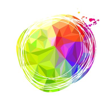 Çok renkli üçgenlerin yuvarlak soyutlanması. Vektör illüstrasyonu