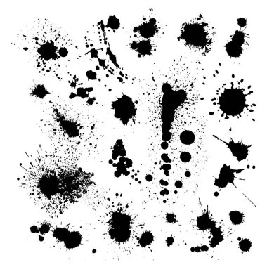 Grunge Tasarım Elementleri. Siyah lekeler. Fırça darbeleri. Vektör illüstrasyonu