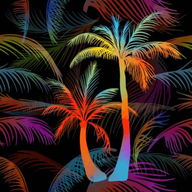 çok renkli palmiye yaprakları. Kusursuz bir geçmişi var. Vektör illüstrasyonu
