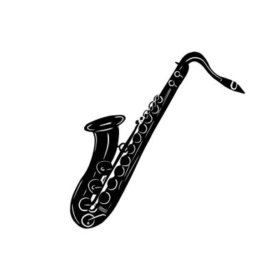 Saksafon. Beyaz arka planda siyah. Vektör illüstrasyonu