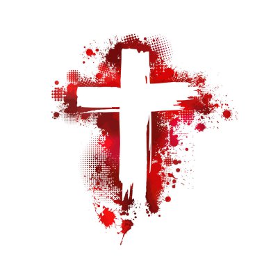 Kızıl haç. Kızıl lekelerden yapılmış haç. Mutlu Paskalyalar. Vektör illüstrasyonu