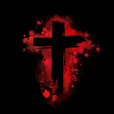 Kızıl haç. Kızıl lekelerden yapılmış haç. Mutlu Paskalyalar. Vektör illüstrasyonu