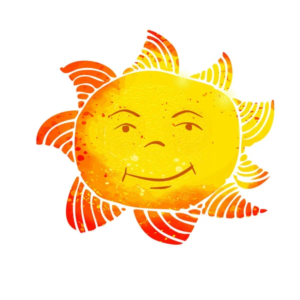 Símbolo brillante sol divertido colorido. Huella de camiseta. Medios mixtos. Ilustración vectorial. — Vector de stock