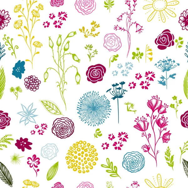 Bakgrund sömlös konsistens av vackra flerfärgade blommor. Vektorillustration — Stock vektor