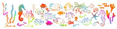 Set of multicolored marine life. Vector illustration of set of sea creatures