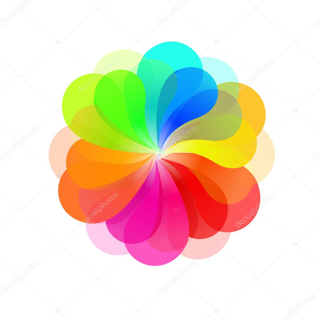 Logo is a multi-colored flower. Rainbow logo. Vector illustration