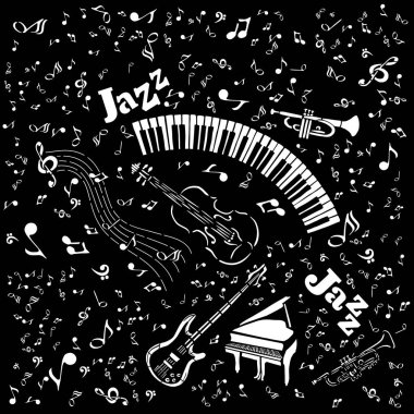 Müzik enstrümanlarıyla tek renkli arka plan. Vektör illüstrasyonu