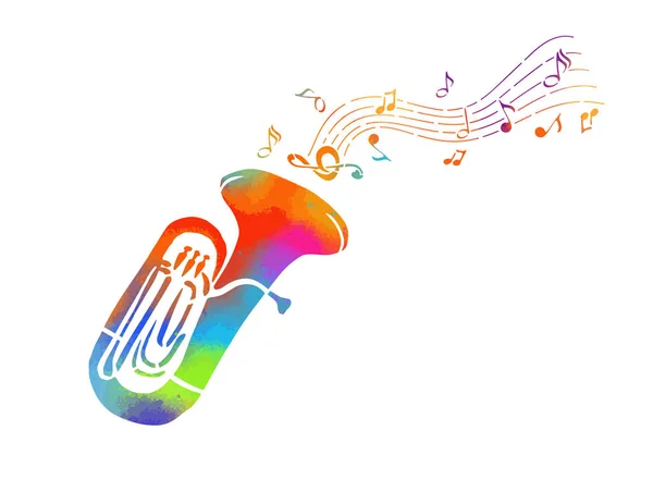 Instrumento musical la tuba con elementos decorativos. Tuba multicolor abstracta. Ilustración vectorial — Vector de stock
