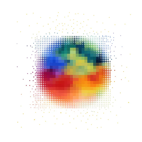 Marco redondo multicolor de medio tono. Abstracción del arco iris de cuadrados. Ilustración vectorial — Archivo Imágenes Vectoriales