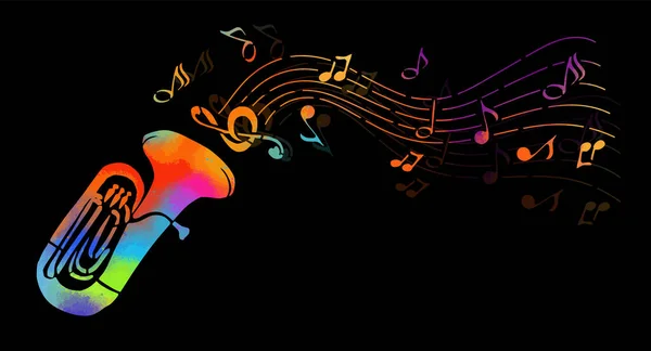 Instrumento Musical Tuba Con Elementos Decorativos — Vector de stock