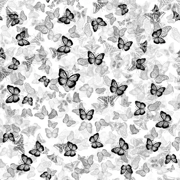 Seamless Background Lot Monochrome Butterflies Vector Illustration — Stock Vector