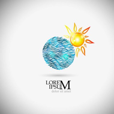 Daire şeklinde logo denizi ve güneş. Vektör illüstrasyonu