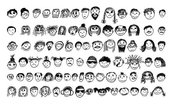 Peoples faces set. Drawing line. Vector illustration — Stock Vector