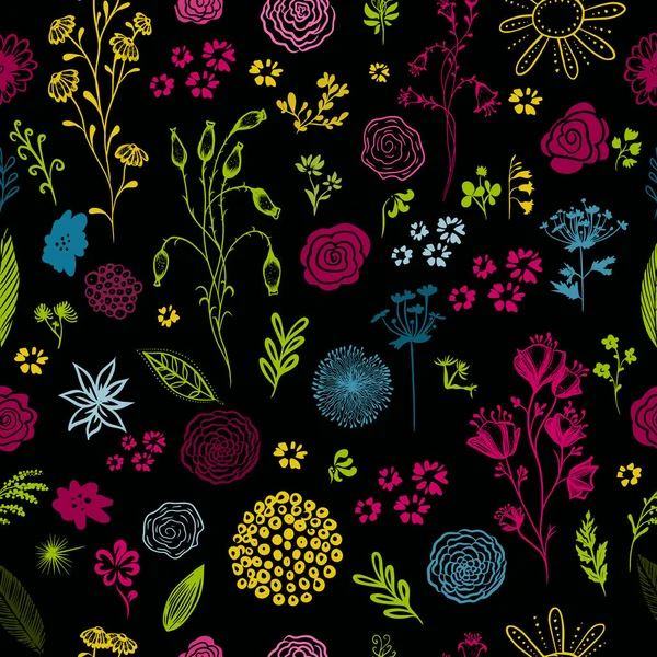 Bakgrund sömlös konsistens av vackra flerfärgade blommor. Vektorillustration — Stock vektor
