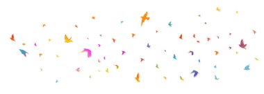 Kuş suluboya. Renkli bir kuş sürüsü. Karışık medya. Vektör illüstrasyonu