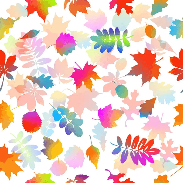 Ένα απρόσκοπτο φόντο με πολύχρωμα φθινοπωρινά φύλλα. Εικονογράφηση διανύσματος — Διανυσματικό Αρχείο