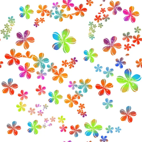 Ein nahtloser Hintergrund mit bunten Blumen. Stoff mit irisierenden Blümchen. Gemischte Medien. Vektorillustration — Stockvektor
