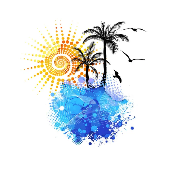 Abstracción del mar y las palmas. Ilustración vectorial — Vector de stock