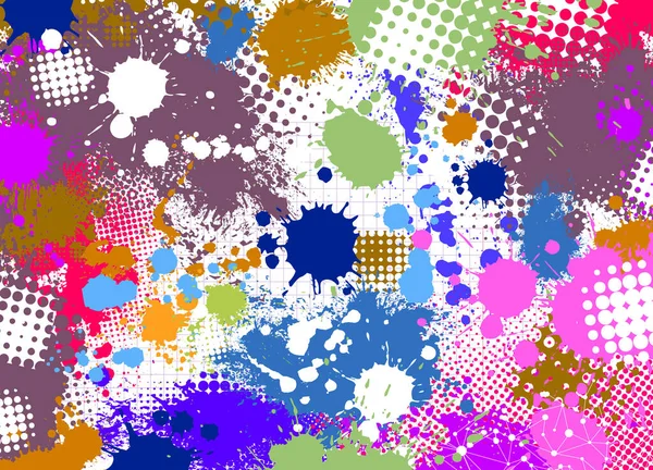 Lo sfondo è fatto di macchie di vernice multicolore. Illustrazione vettoriale — Vettoriale Stock