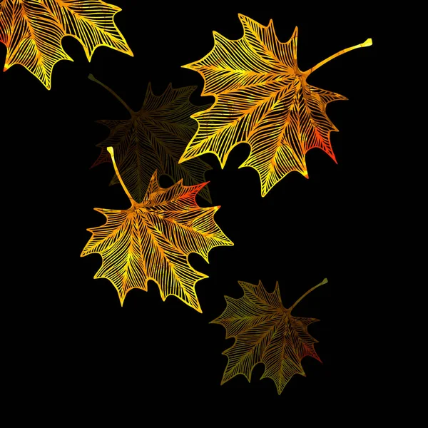 Hoja amarilla de otoño. Hoja amarilla de arce sobre fondo negro. .. Medios mixtos. Ilustración vectorial — Archivo Imágenes Vectoriales
