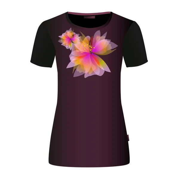 T-shirt das mulheres com uma flor rosa. Ilustração vetorial — Vetor de Stock